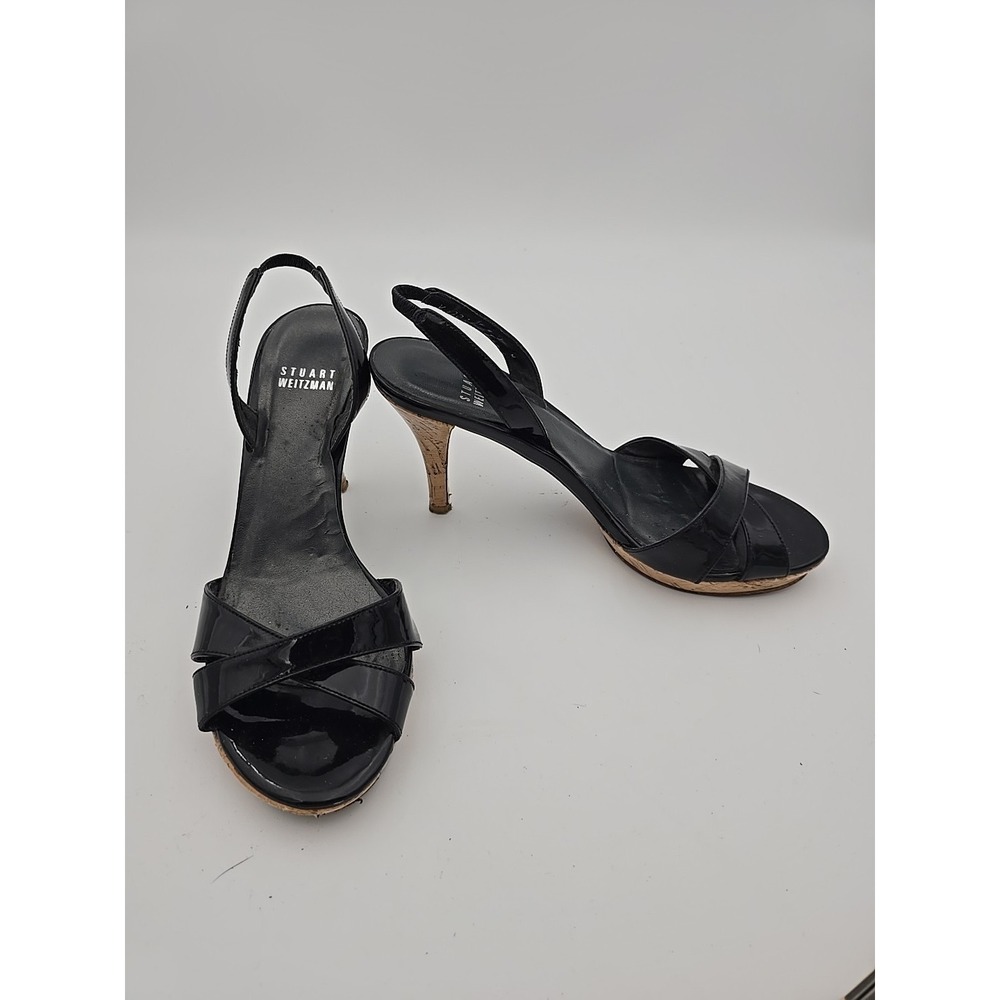 Stuart Weitzman Patent Leather Sandal Platform Cork Stiletto Pumps US 7 Gorgeous